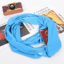 Soft Zipper Pocket Loop Scarf Women Autumn Winter Warm Blue O Ring Scarves