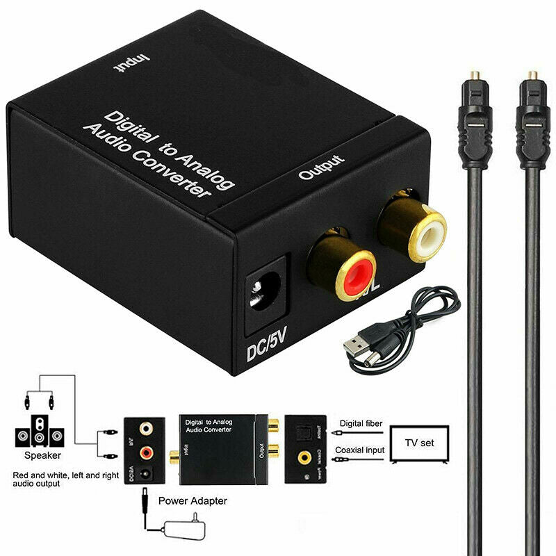 Digital to Analog Audio Converter Coaxial Optical Toslink RCA LR Adapter Black