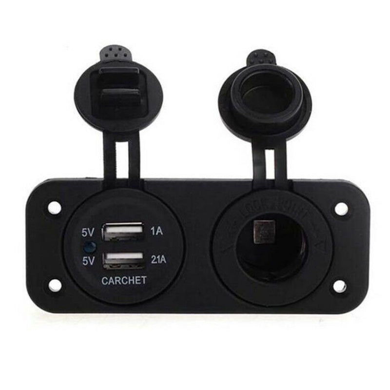 12V Dual USB Outlet Car ATV Charger Cigarette Lighter Socket Voltmeter Panel