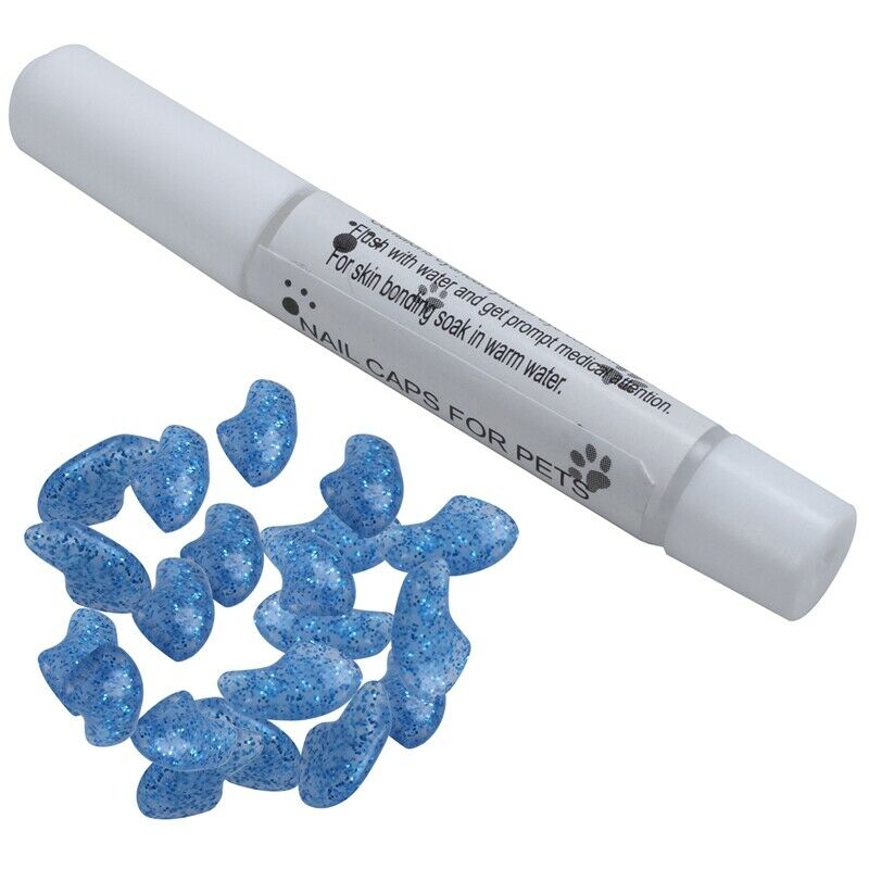 20 pcs Soft Nail Caps For Cat Pet Claw Control Paws off + Adhesive Glue