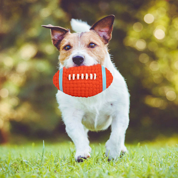 Pet Soft Latex Squeak Sound Molar Ball Dog Interactive Chew Toys (Rugby) A#S