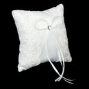 White Lace Wedding Page Boy Ring Bearer Pillow Cushion w/ Rhinestone Decor 15cm