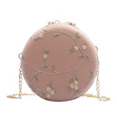 Round Chain Messenger Bag Flower Elegant Women Leather Shoulder Bag (Pink) A