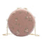 Round Chain Messenger Bag Flower Elegant Women Leather Shoulder Bag (Pink) A