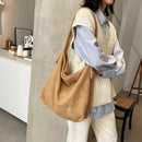 Plush Women Shoulder Messenger Bag Solid Big Capacity Shoulder Tote (Khaki)
