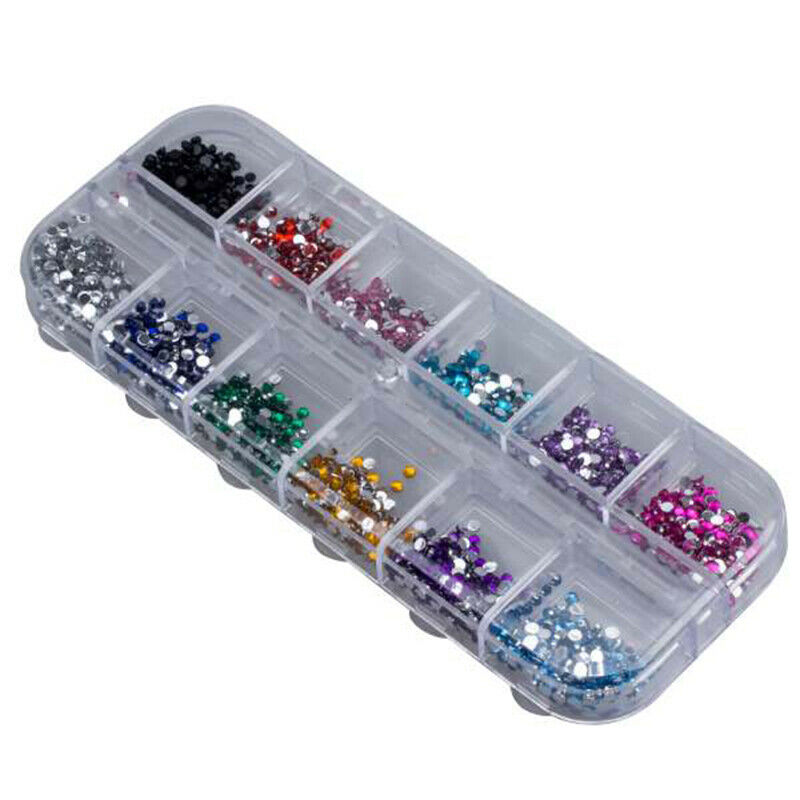 6000Pcs x 2mm RHINESTONE ROUND GEMS FOR NAIL ART-12 COLOURS+PICKER TOOL T6P9