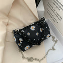 Daisy Flower Handbag Beach Women Canvas Chain Shoulder Bucket Bag (Black)