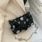 Daisy Flower Handbag Beach Women Canvas Chain Shoulder Bucket Bag (Black)