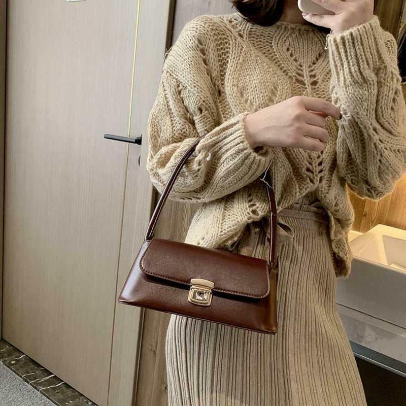 Classic Women Handbag Leather Retro Shoulder Bag Shopping Tote (Dark Brown) A