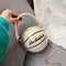 Round Basketball Women Leather Shoulder Messenger Bag Chain Handbag (White)