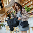 4pcs/set Solid Color Litchi Pattern Women Shoulder Handbags Clutch (Black)