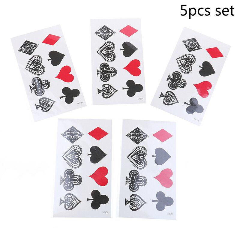 5Pcs/Set Peach Heart Poker Waterproof Temporary Sleeve Tattoo Glitter Tattoos Kw