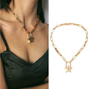 Geometric Star Lock Pendant Necklace Retro Choker Women Statement Jewelry