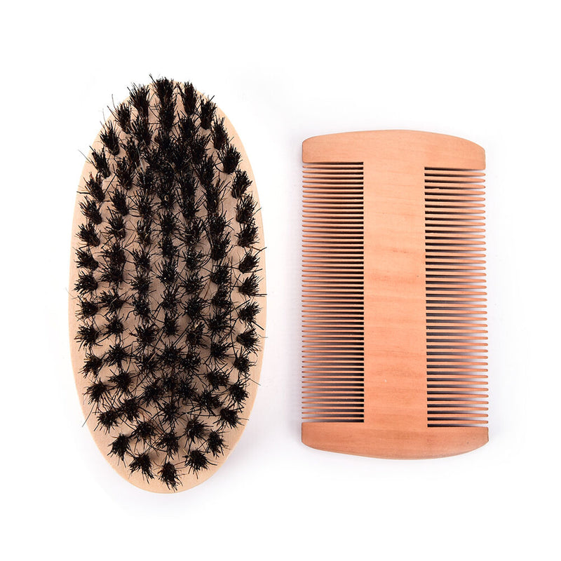 comb&shaving brush set boar bristles mustache beard clean for men beard tool FT