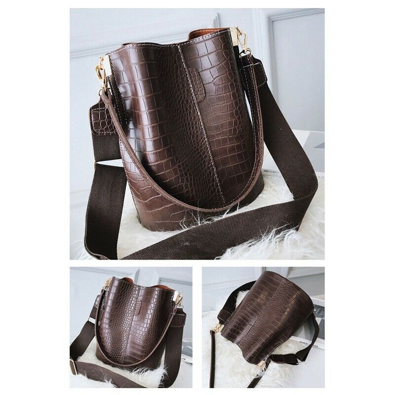 Women Large Capacity Alligator Bucket Bags Crocodile Pattern Handbag Casual I1A4