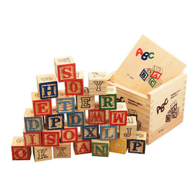 27 Pcs Children Wood Alphabet Blocks Letters Stacking Toys Building Blocks  E2R4