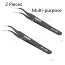 2 Pieces Matte Non-slip X Type Pointed Straight Curved Tweezers Repair Tool