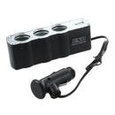 Car Cigarette Lighter Triple Socket Adapter with USB Output (Black)