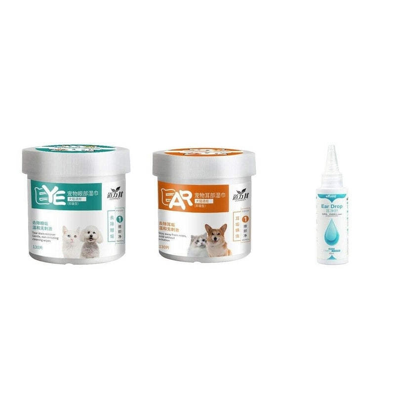 Pet Ear & Eye Cleaning Wipes Ear Drops for Dogs Cats Tear Stain Dirt Cleaning
