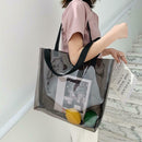 Clear PVC Transparent Shopping Bag Shoulder Handbag Lady Travel Tote (Grey)