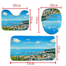 4Pcs Home Bathroom Decor Set Bathroom Seaside City Pattern Toilet Seat Cove