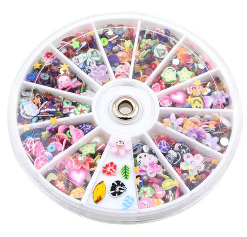1200pcs Nail Art Tips Decoration Glitters Rhinestones Slice Wheel Mixed Manicure