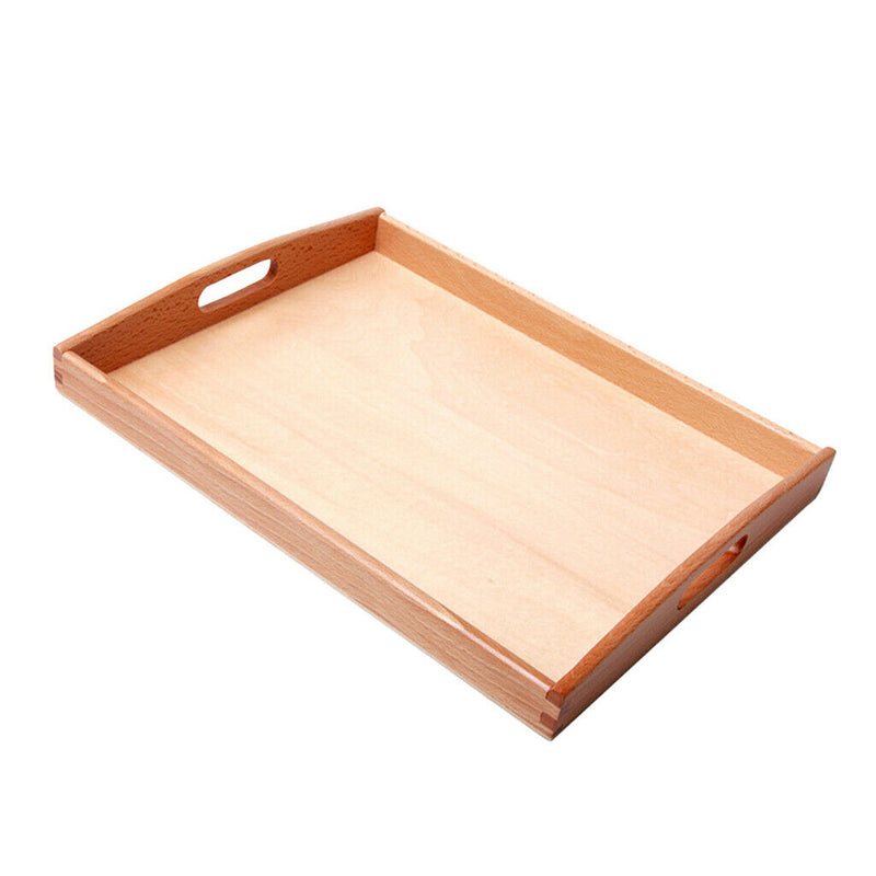 Wooden Big Montessori Rectangle Tray Cubes Beads Toys Holder With Handle
