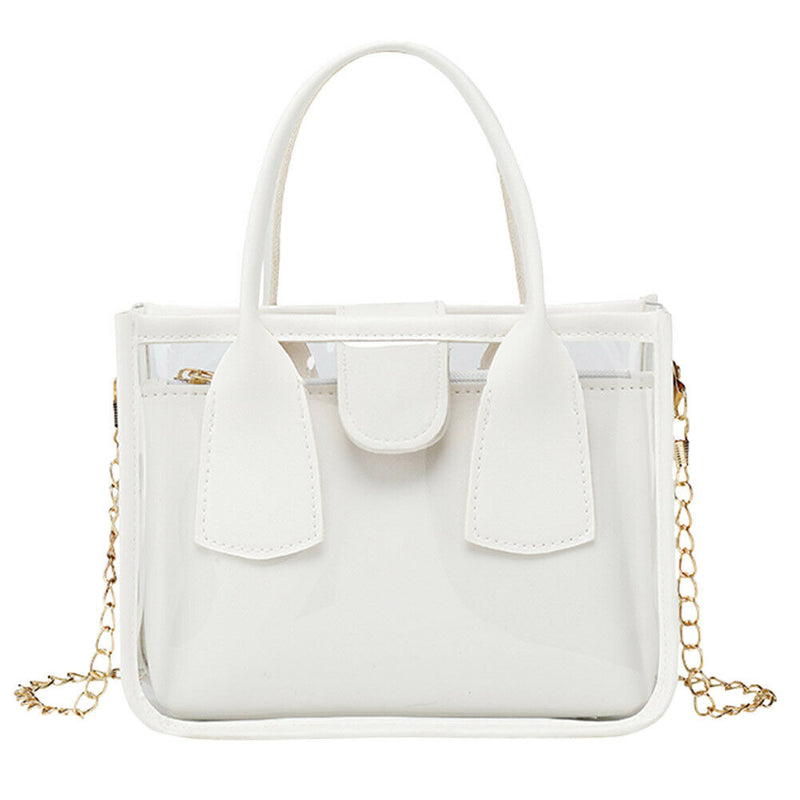 Transparent PVC Shoulder Handbag Jelly Chain Totes Composite Set (White)