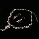 Elegant Leaf Pearls Diamante Necklace Earring Wedding Bridal Jewelry Set