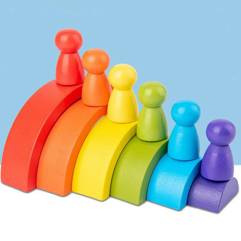 12Pcs Wooden Rainbow Stacking Blocks Fun Building Nesting Toys for Kids Boys