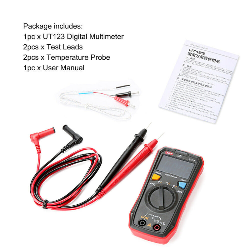 UT123 Digital Multimeter Safe EBTN Screen Auto Range Data Hold Voltage Tester