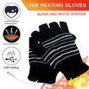 Unisex 5V 1 Pair Winter Knitted USB Electric Heat Thermal Gloves Black & White