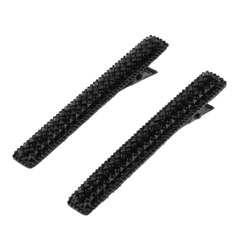 1 Pair Metal Hair Barrette Clips Side Pin Grip Black rhinestone rectangle