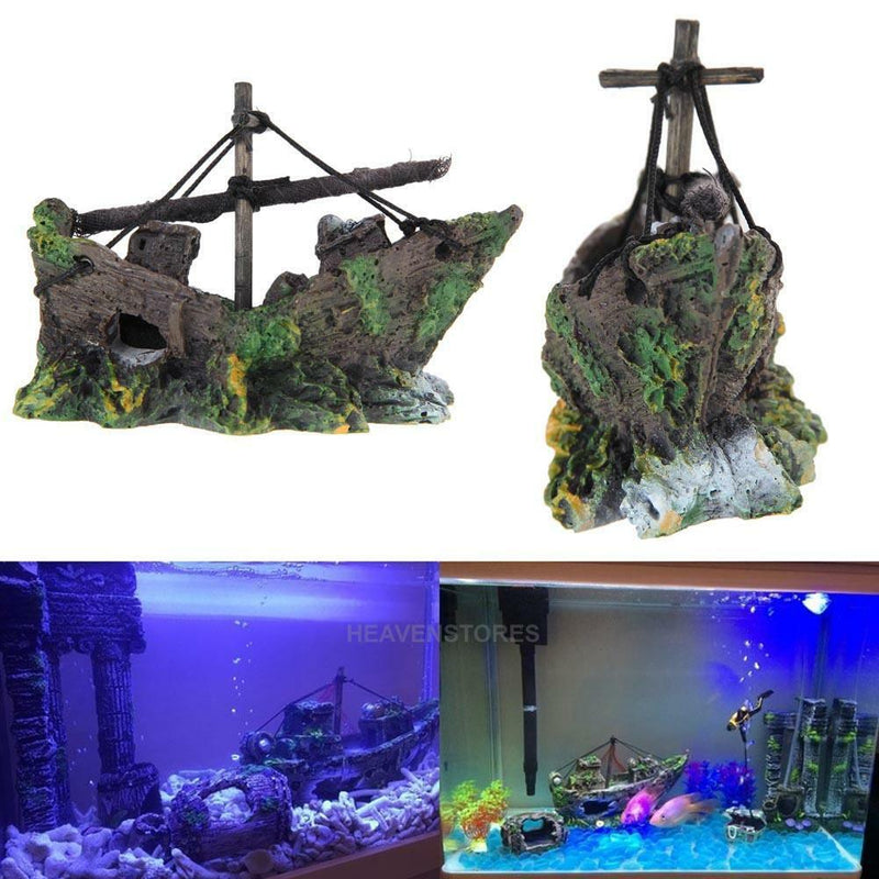 Fish Tank Decoration Cave Decor Sailing Boat Shipwreck Aquarium Sunk Ship Wreck