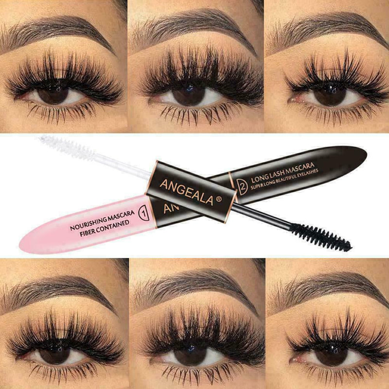 2 IN 1 Black Waterproof Mascara Volume 4D Silk Fiber Lash to Color Easy Mak R3A0