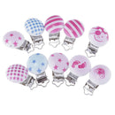 10Pcs Wood Home Baby Round Pacifier Clip Metal Holders Stripe