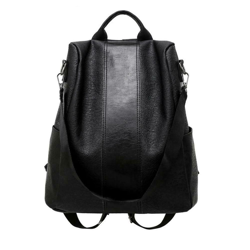 Women Backpack PU Leather School Shoulder Bag Casual Rucksacks (Black)