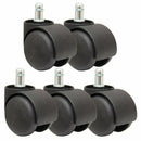50mm Office Chair Roller Castor Wheels - Set of 5 - Black