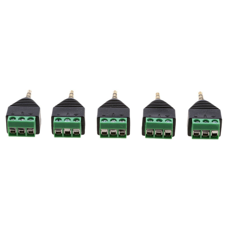 5x 3.5mm 3 Pole Stereo Audio Vedio Male to 3 Screw Terminal Female Adapter