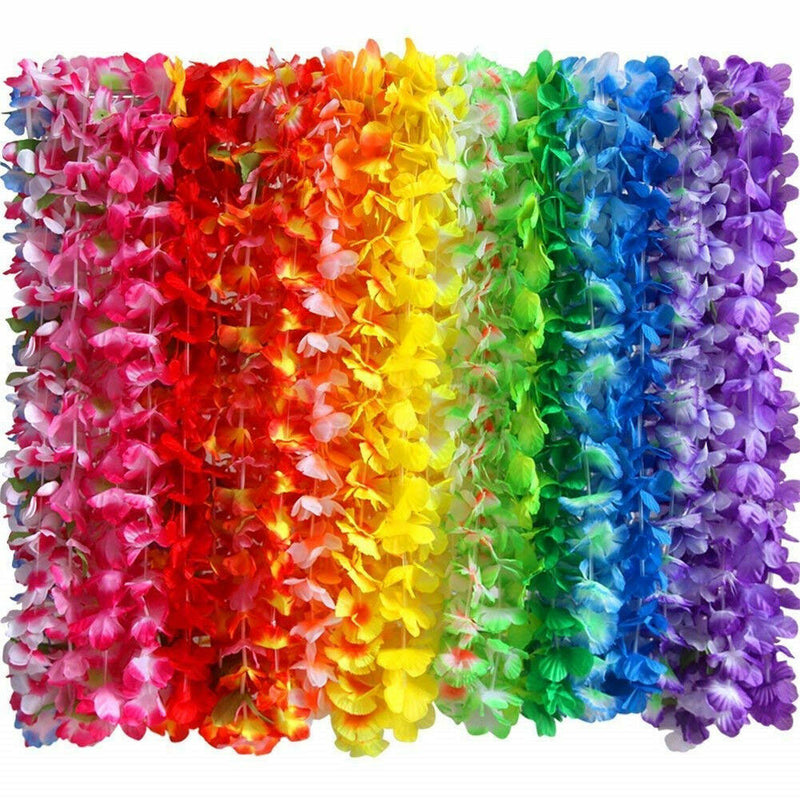 36Pcs Hawaiian Garland Hula Lei Flower Leaves Necklace Tropical Beach Luau Decor