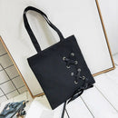 New Women's Casual Lace-up Canvas Tote Bag Female Canvas Shoulder Bags cros