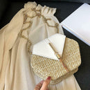 Hex-shape Straw+PU Shoulder Handbags Beach Women Top-handle Bags (White) SN9F