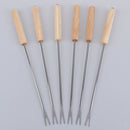 6PCs Stainless Steel Chocolate Cheese Dessert Fondue Pot Forks Oak BBQ Tool