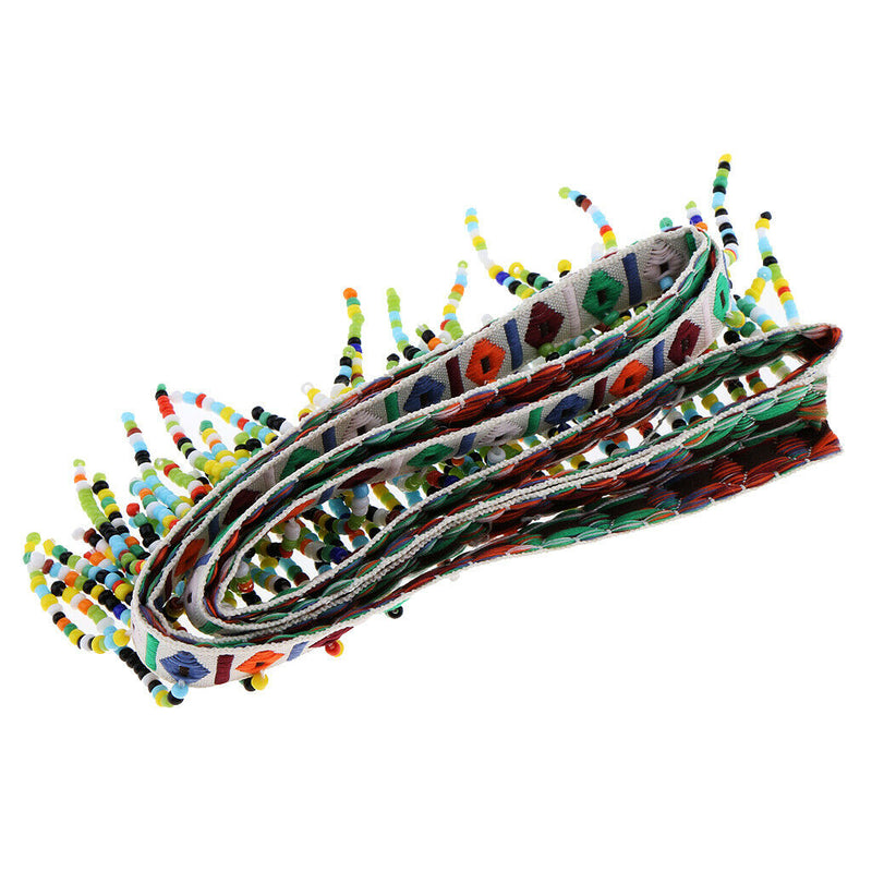 1 Yard 1.78'' Width Ethnic Style Tassel Jacquard Ribbon  with Glass Beads Lace