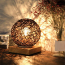 Usb LED Table Lamps Wooden Dimmable Rattan Ball Bulb Home Decor wood color