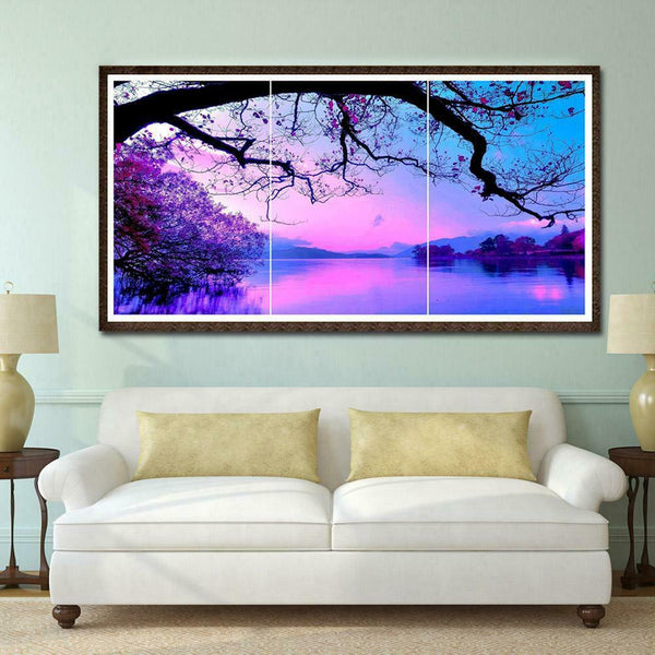 Purple Cloud 5D DIY Full Drill Diamond Painting 3-pictures Combination Kit