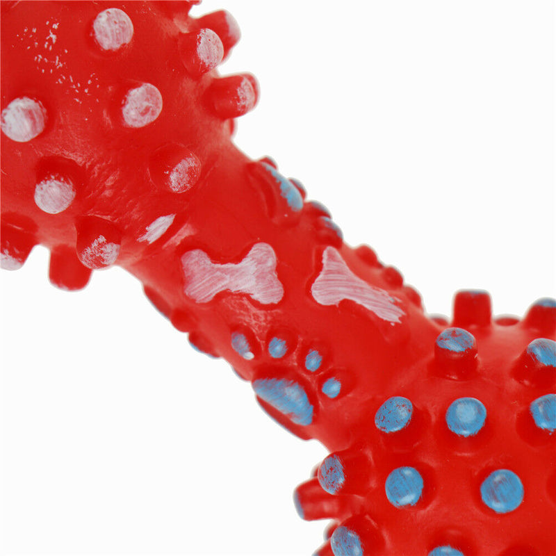 Dotted Dumbbell Shaped Dog Toys Squeeze Squeaky Faux Bone Pet Chew ToysgxTECA
