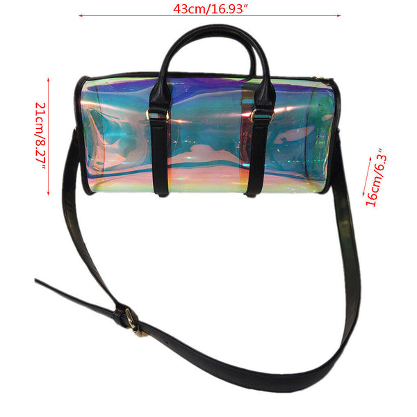 Portable Women Large Capacity PVC Shoulder Bag Holographic Weekend Luggage Tote