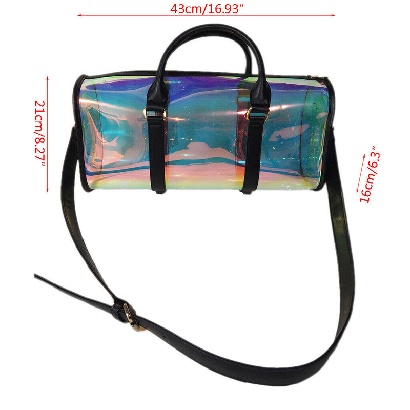 Portable Women Large Capacity PVC Shoulder Bag Holographic Weekend Luggage Tote
