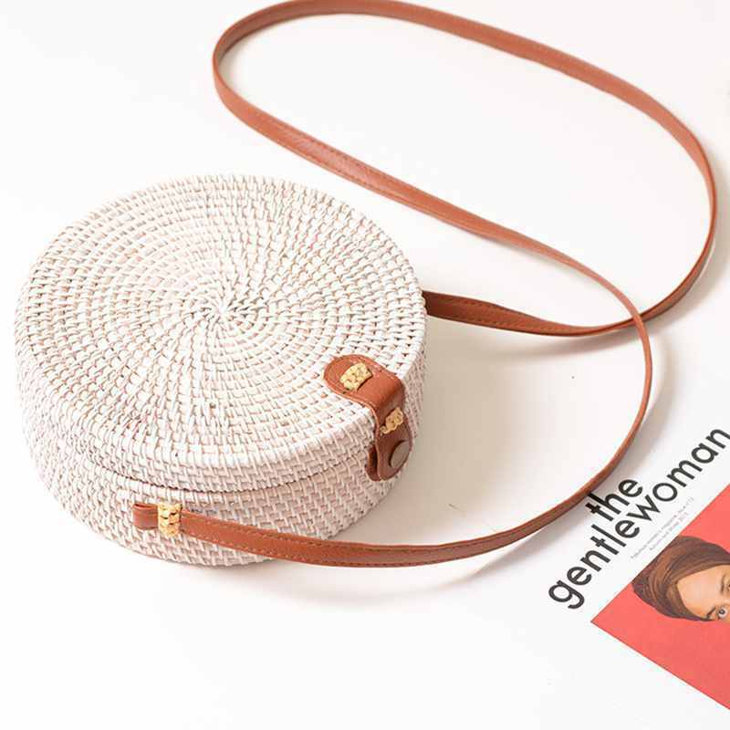 Summer Woven Straw Bag Rattan Brown Black White Bohemia Beach Bag Handmade  Y5U9